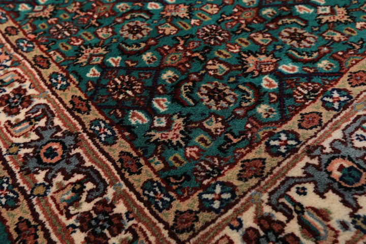 3x5 Green, Ivory, Tan Color Hand Knotted Indo Kashan Wool Traditional Oriental Rug