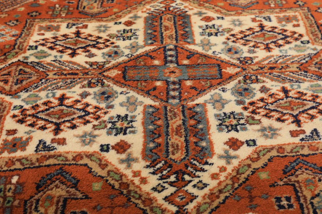 4x6 Burnt Orange, Ivory, Blue Color Hand Knotted Kazak Wool  Oriental Rug