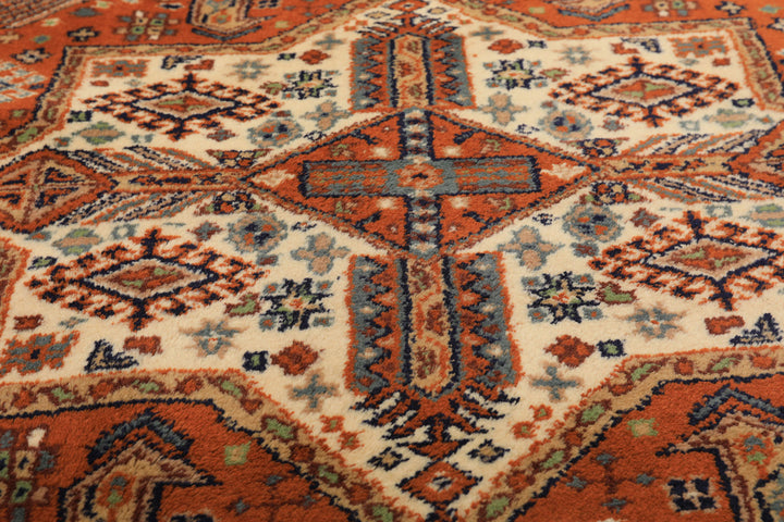 4x6 Burnt Orange, Ivory, Blue Color Hand Knotted Kazak Wool  Oriental Rug