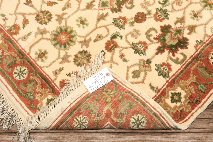 4x6 Ivory, Rust, Green Color Hand Knotted Indo Kashan Wool Traditional Oriental Rug