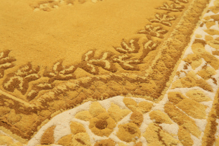 4x6 Gold, Cream, Mustard Color Hand Knotted French Aubusson Savonnerie Wool Traditional Oriental Rug