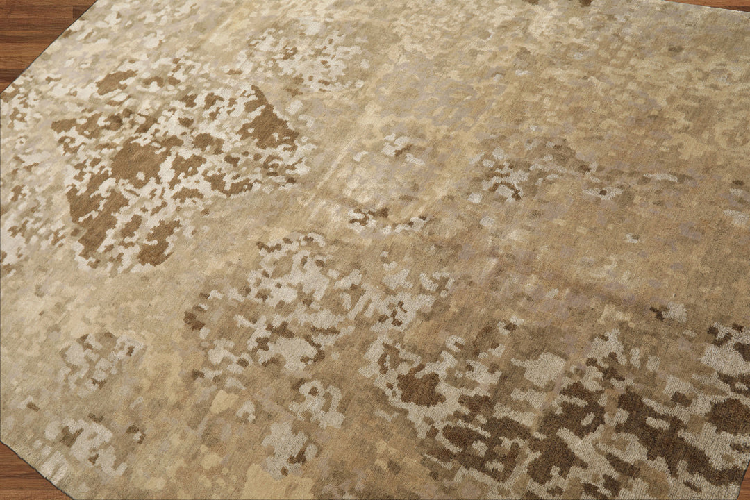 6x9 Beige, Brown, Gray Color Hand Knotted Tibetan Wool & Silk Modern & Contemporary Oriental Rug