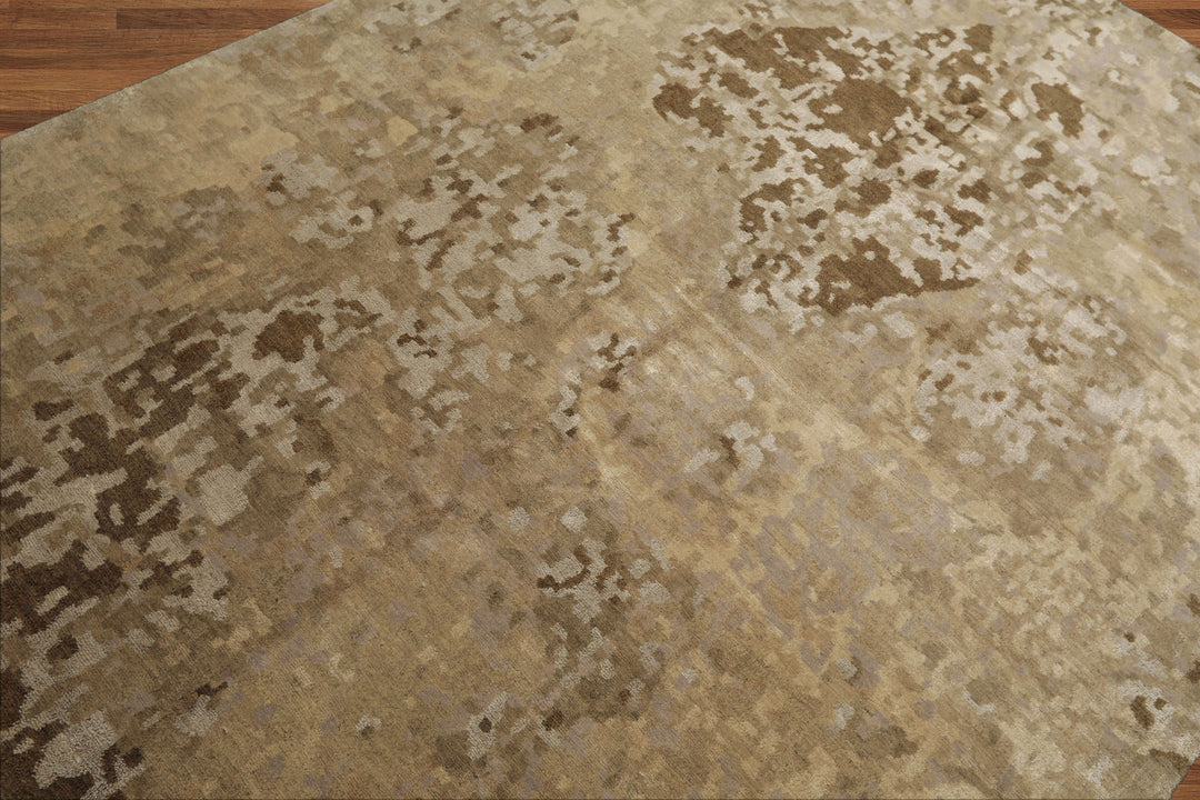 6x9 Beige, Brown, Gray Color Hand Knotted Tibetan Wool & Silk Modern & Contemporary Oriental Rug