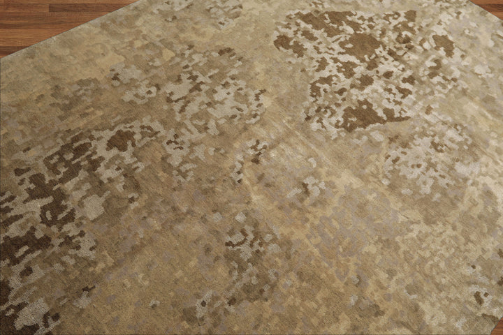 6x9 Beige, Brown, Gray Color Hand Knotted Tibetan Wool & Silk Modern & Contemporary Oriental Rug