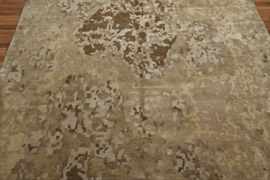 6x9 Beige, Brown, Gray Color Hand Knotted Tibetan Wool & Silk Modern & Contemporary Oriental Rug