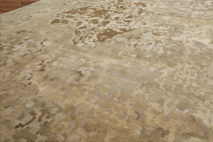 6x9 Beige, Brown, Gray Color Hand Knotted Tibetan Wool & Silk Modern & Contemporary Oriental Rug