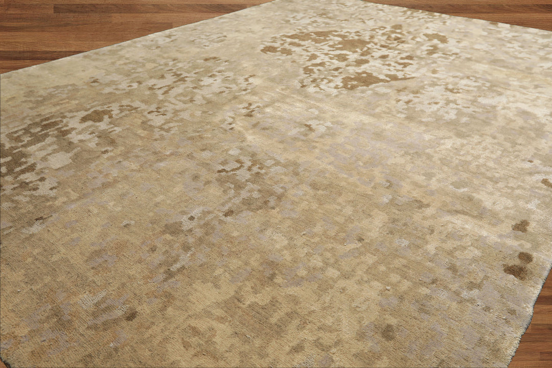 6x9 Beige, Brown, Gray Color Hand Knotted Tibetan Wool & Silk Modern & Contemporary Oriental Rug