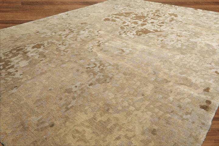 6x9 Beige, Brown, Gray Color Hand Knotted Tibetan Wool & Silk Modern & Contemporary Oriental Rug