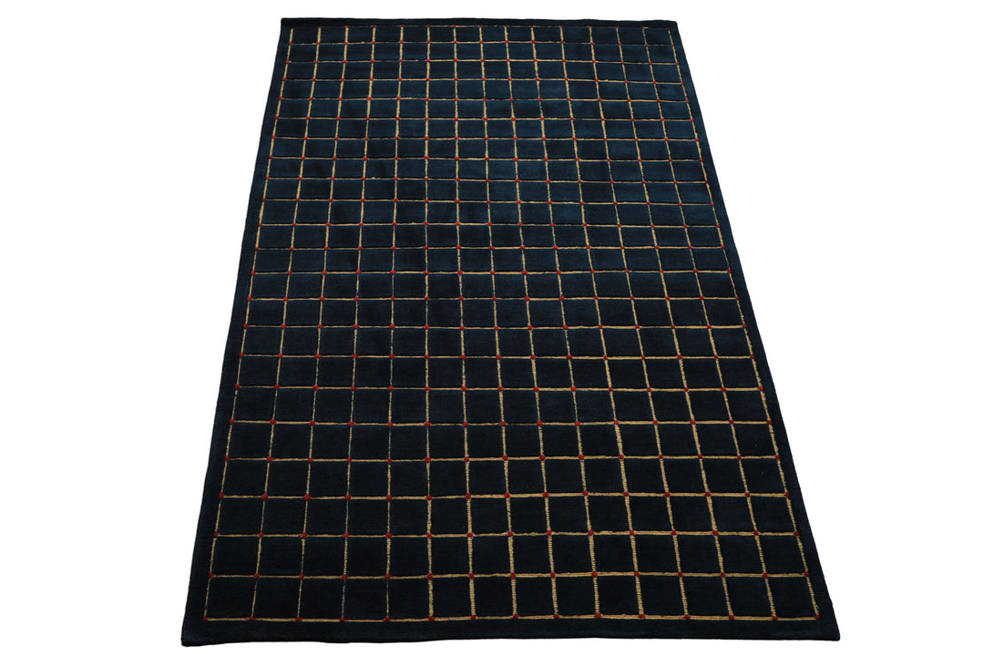 6x9 Navy, Gold, Red Color Hand Knotted Tibetan Wool Modern & Contemporary Oriental Rug