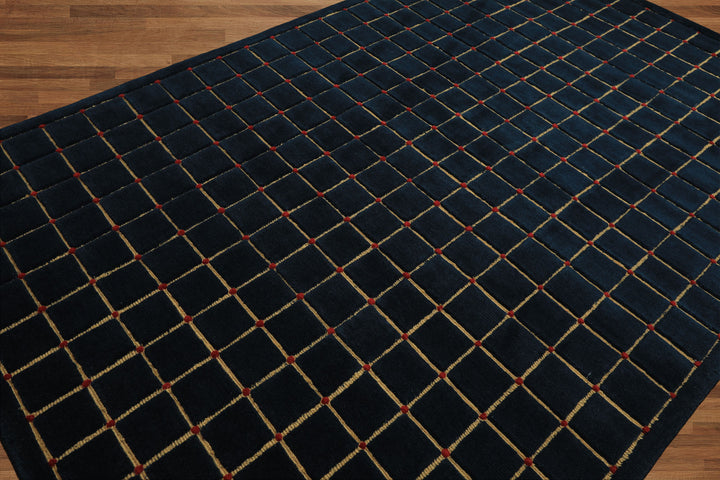 6x9 Navy, Gold, Red Color Hand Knotted Tibetan Wool Modern & Contemporary Oriental Rug