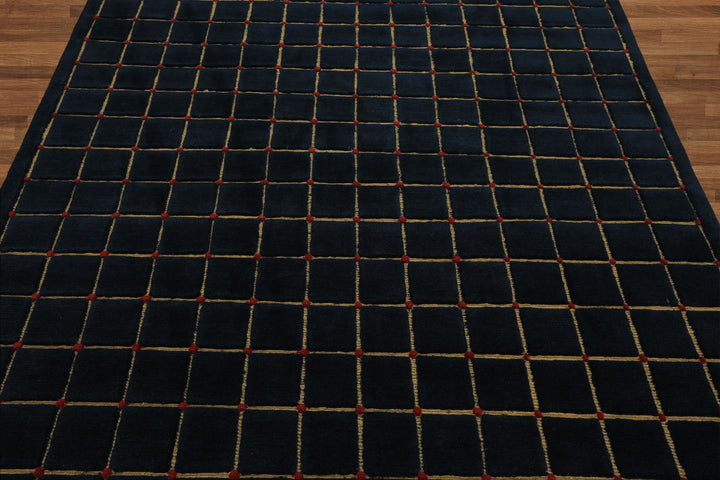 6x9 Navy, Gold, Red Color Hand Knotted Tibetan Wool Modern & Contemporary Oriental Rug