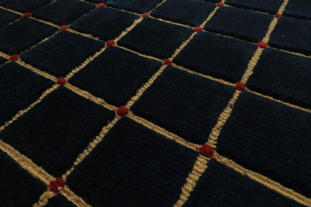 6x9 Navy, Gold, Red Color Hand Knotted Tibetan Wool Modern & Contemporary Oriental Rug