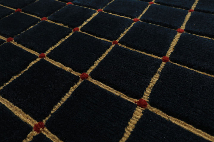 6x9 Navy, Gold, Red Color Hand Knotted Tibetan Wool Modern & Contemporary Oriental Rug