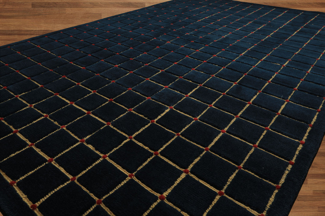 6x9 Navy, Gold, Red Color Hand Knotted Tibetan Wool Modern & Contemporary Oriental Rug