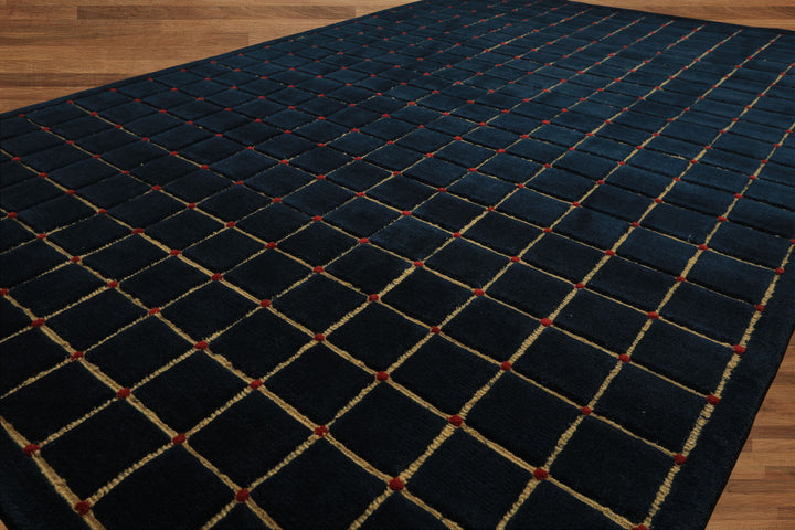 6x9 Navy, Gold, Red Color Hand Knotted Tibetan Wool Modern & Contemporary Oriental Rug