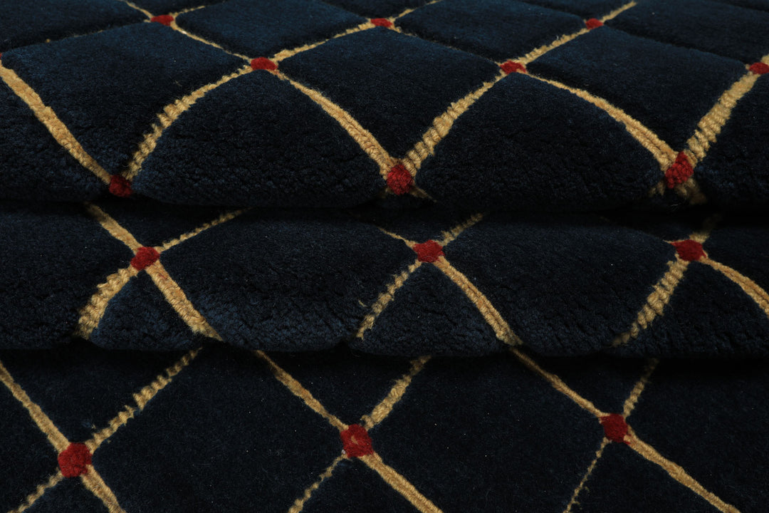 6x9 Navy, Gold, Red Color Hand Knotted Tibetan Wool Modern & Contemporary Oriental Rug