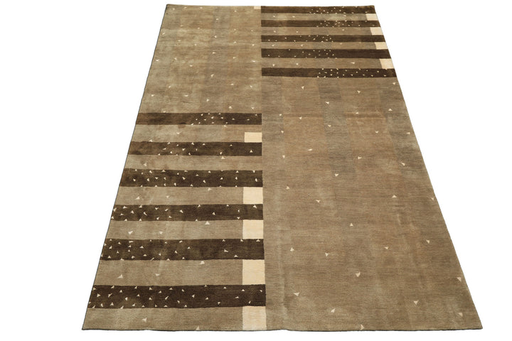 Multi Size Moss Gray Brown Color Hand Knotted Tibetan Wool & Silk Modern & Contemporary Oriental Rug