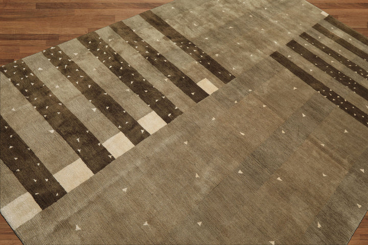 Multi Size Moss Gray Brown Color Hand Knotted Tibetan Wool & Silk Modern & Contemporary Oriental Rug