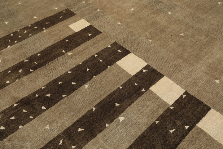 Multi Size Moss Gray Brown Color Hand Knotted Tibetan Wool & Silk Modern & Contemporary Oriental Rug