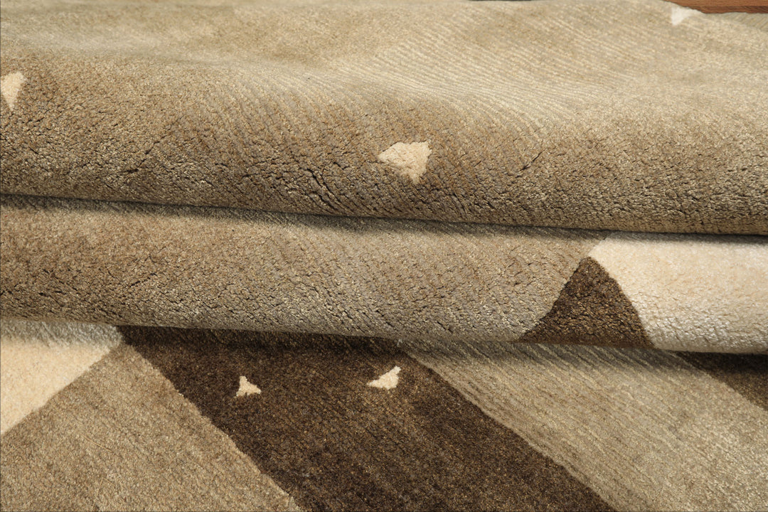 Multi Size Moss Gray Brown Color Hand Knotted Tibetan Wool & Silk Modern & Contemporary Oriental Rug