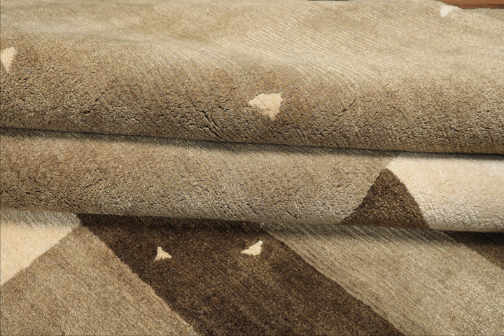 Multi Size Moss Gray Brown Color Hand Knotted Tibetan Wool & Silk Modern & Contemporary Oriental Rug