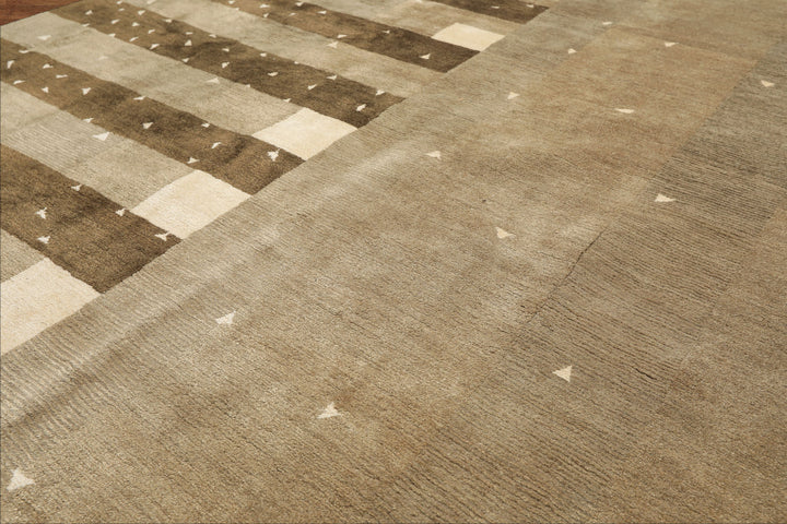 Multi Size Moss Gray Brown Color Hand Knotted Tibetan Wool & Silk Modern & Contemporary Oriental Rug