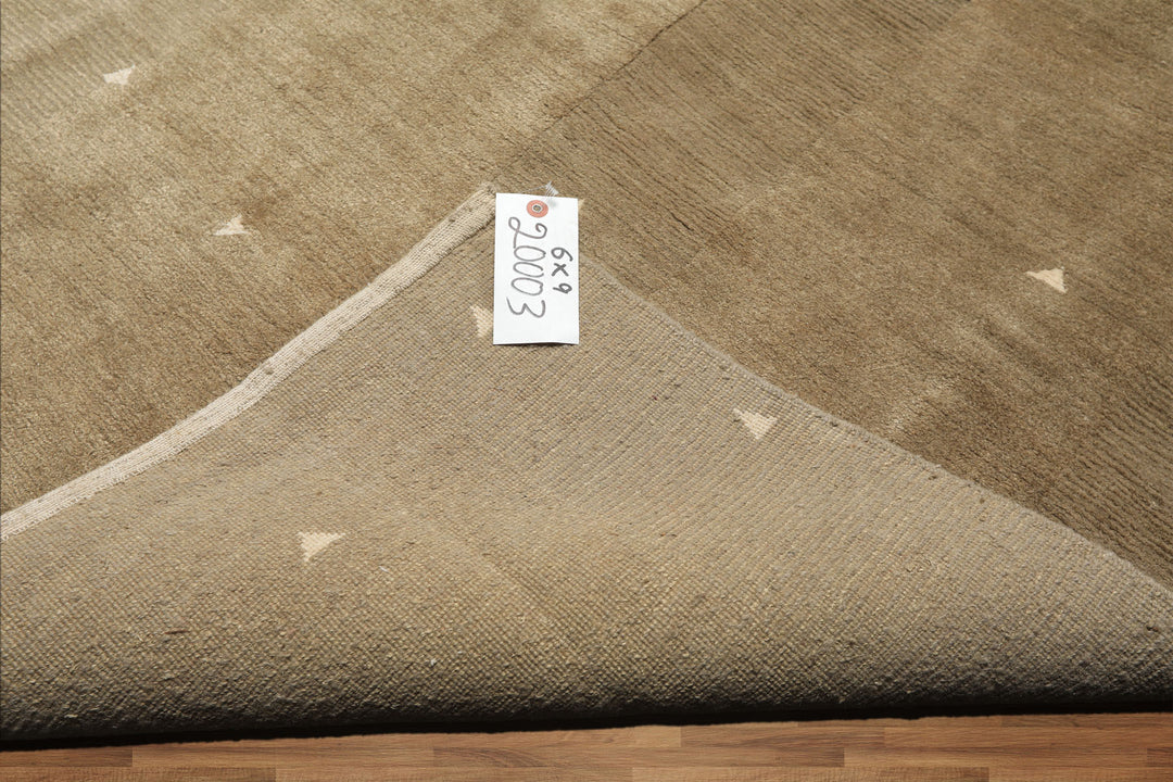 Multi Size Moss Gray Brown Color Hand Knotted Tibetan Wool & Silk Modern & Contemporary Oriental Rug