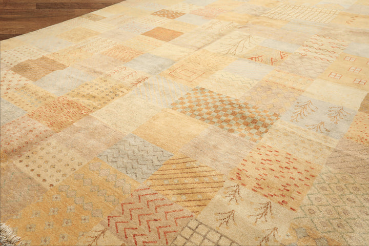 8x10 Beige, Tan, Gray Color Hand Knotted Peshawar Wool Transitional Oriental Rug