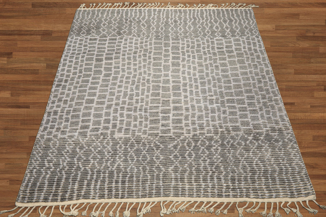 8x10 Tone on Tone Blue, , Color Hand Knotted Morrocan Wool Modern & Contemporary Oriental Rug