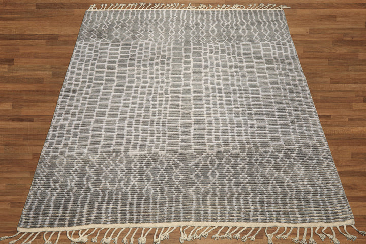 8x10 Tone on Tone Blue, , Color Hand Knotted Morrocan Wool Modern & Contemporary Oriental Rug