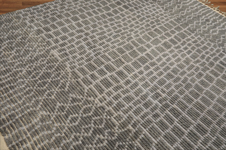 8x10 Tone on Tone Blue, , Color Hand Knotted Morrocan Wool Modern & Contemporary Oriental Rug