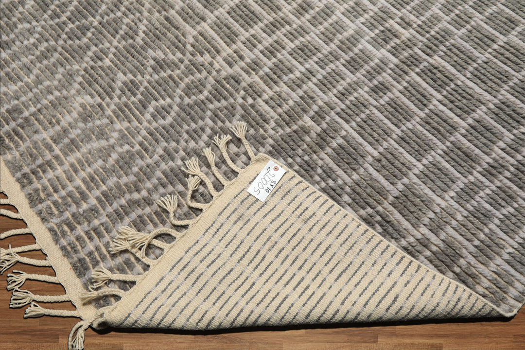 8x10 Tone on Tone Blue, , Color Hand Knotted Morrocan Wool Modern & Contemporary Oriental Rug