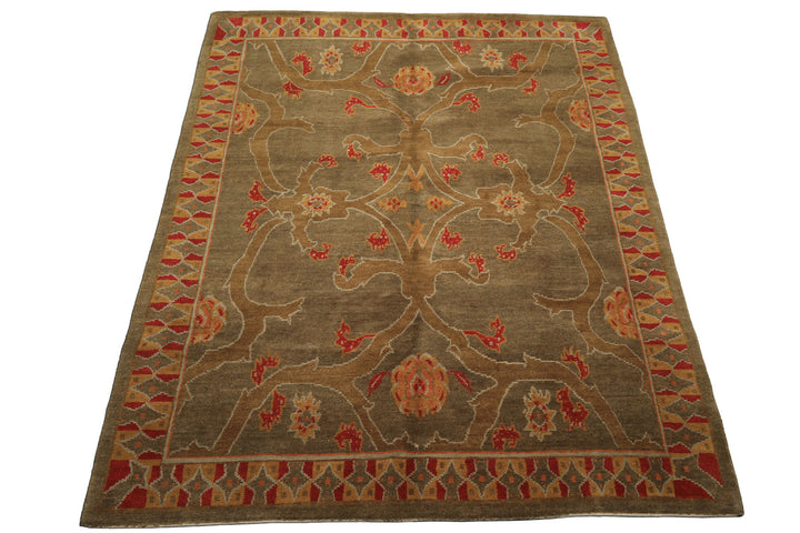 8x10 Moss, Gold, Red Color Hand Knotted Tibetan Wool Arts & Crafts Oriental Rug