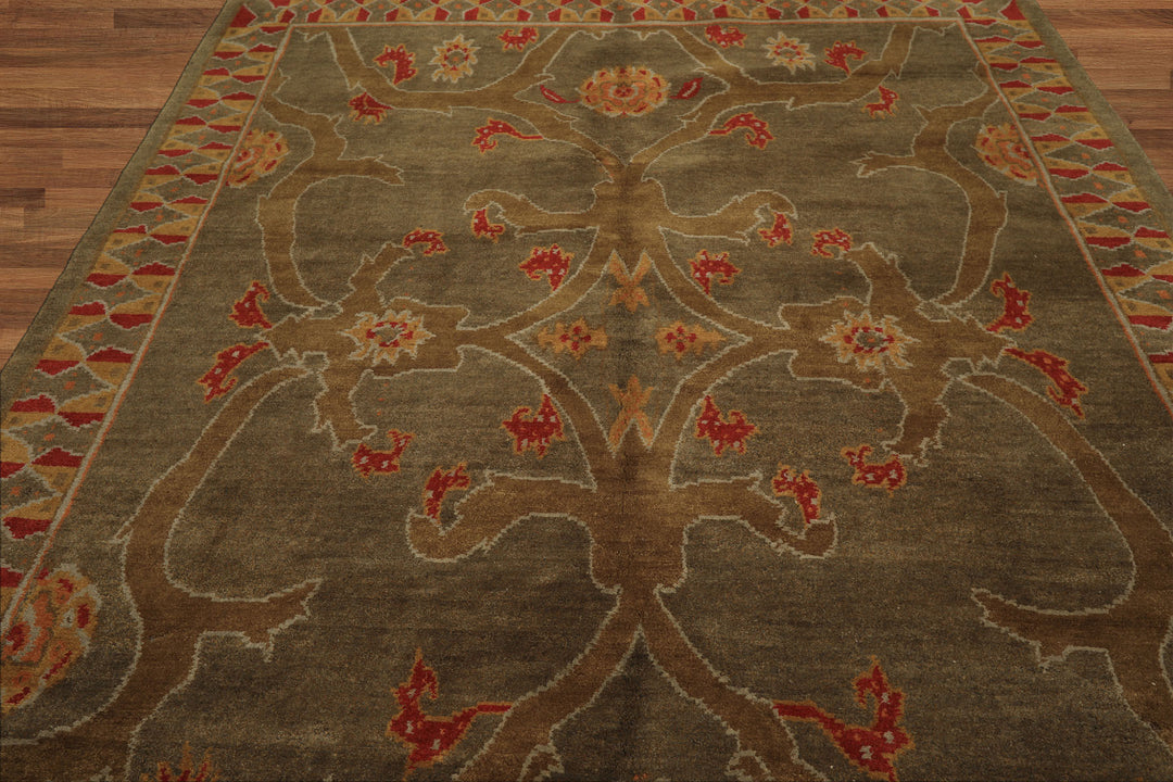 8x10 Moss, Gold, Red Color Hand Knotted Tibetan Wool Arts & Crafts Oriental Rug