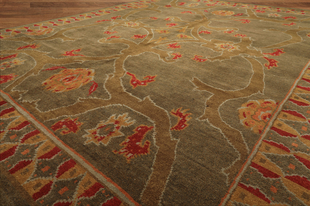 8x10 Moss, Gold, Red Color Hand Knotted Tibetan Wool Arts & Crafts Oriental Rug