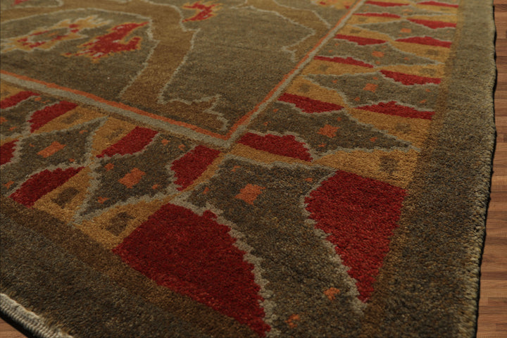 8x10 Moss, Gold, Red Color Hand Knotted Tibetan Wool Arts & Crafts Oriental Rug