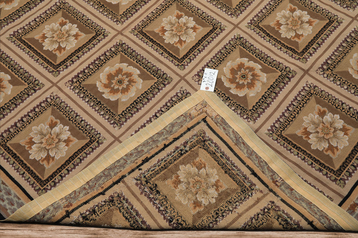 8x10 Beige, Ivory, Green Color Hand Woven French Aubusson Needlepoint wool Traditional Oriental Rug