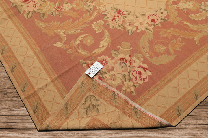 8x10 Light Gold, Blush, Rust Color Hand Woven French Aubusson Needlepoint Wool Traditional Oriental Rug