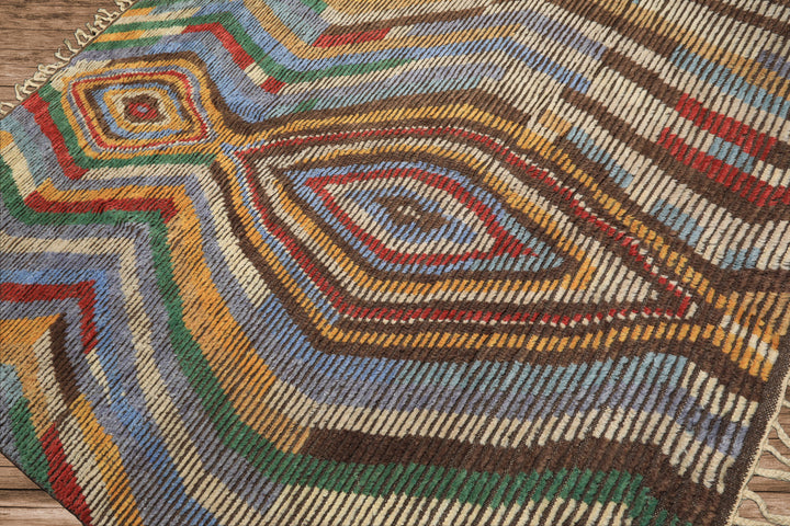 8x10 Ivory, Gold, Brown Color Hand Knotted Moroccan Wool Modern & Contemporary Oriental Rug