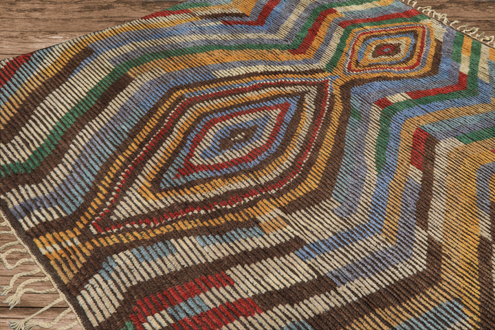 8x10 Ivory, Gold, Brown Color Hand Knotted Moroccan Wool Modern & Contemporary Oriental Rug