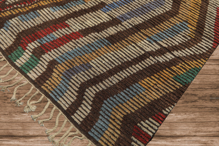 8x10 Ivory, Gold, Brown Color Hand Knotted Moroccan Wool Modern & Contemporary Oriental Rug