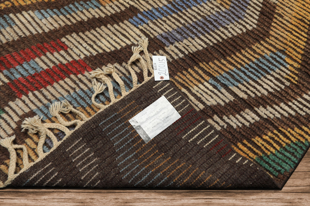 8x10 Ivory, Gold, Brown Color Hand Knotted Moroccan Wool Modern & Contemporary Oriental Rug