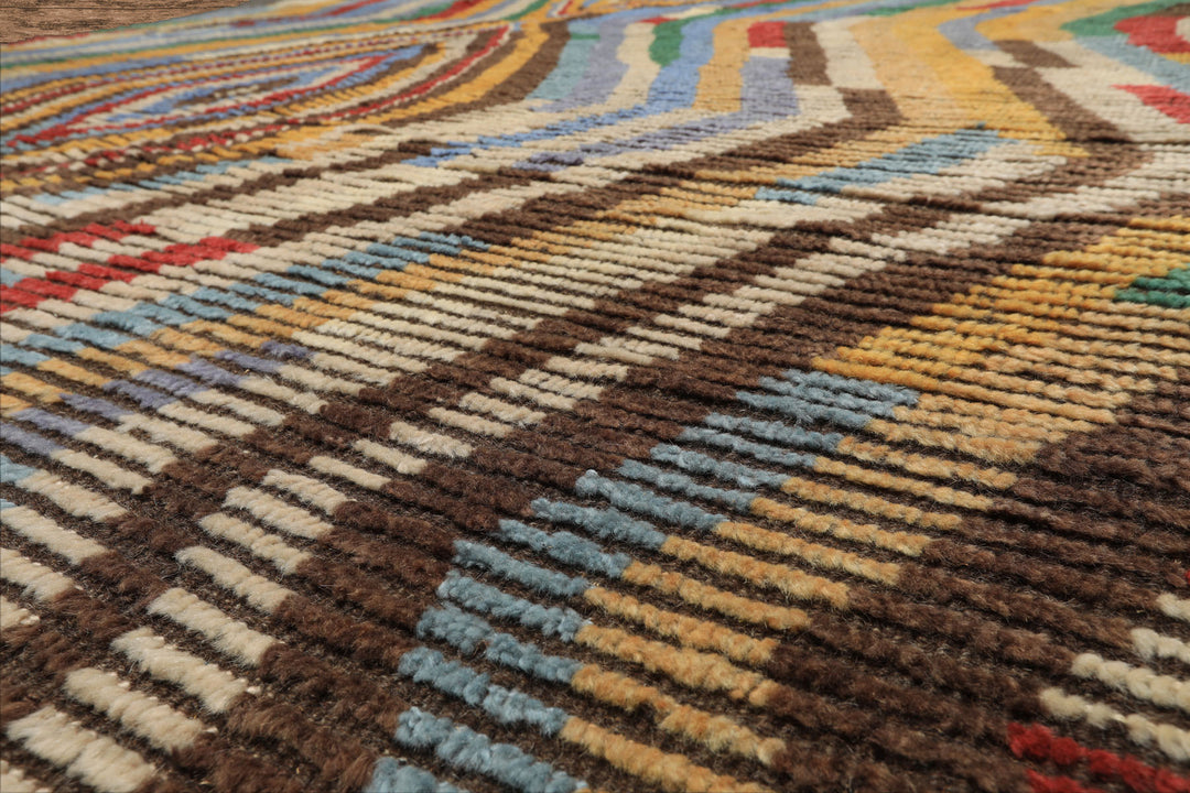 8x10 Ivory, Gold, Brown Color Hand Knotted Moroccan Wool Modern & Contemporary Oriental Rug