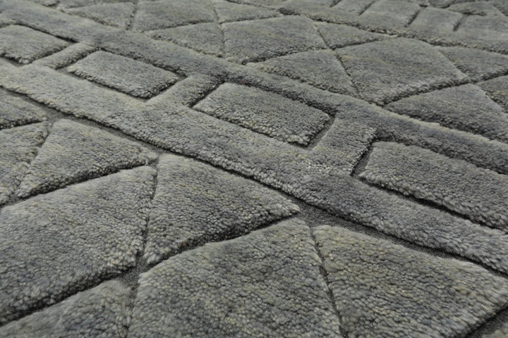 8x10 Tone on Tone Gray, , Color Hand Knotted Tibetan Wool Modern & Contemporary Oriental Rug