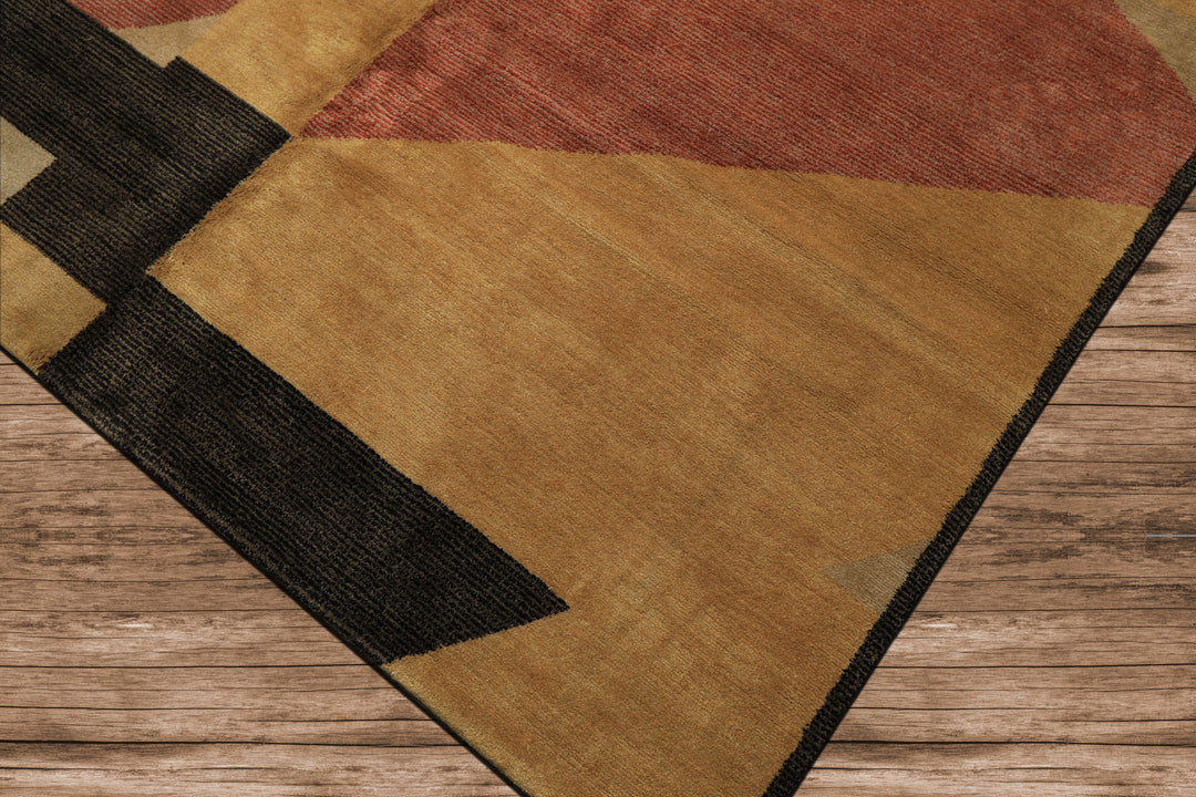 6x9 Rust, Gold, Charcoal Color Hand Knotted Tibetan Wool & Silk Modern & Contemporary Oriental Rug