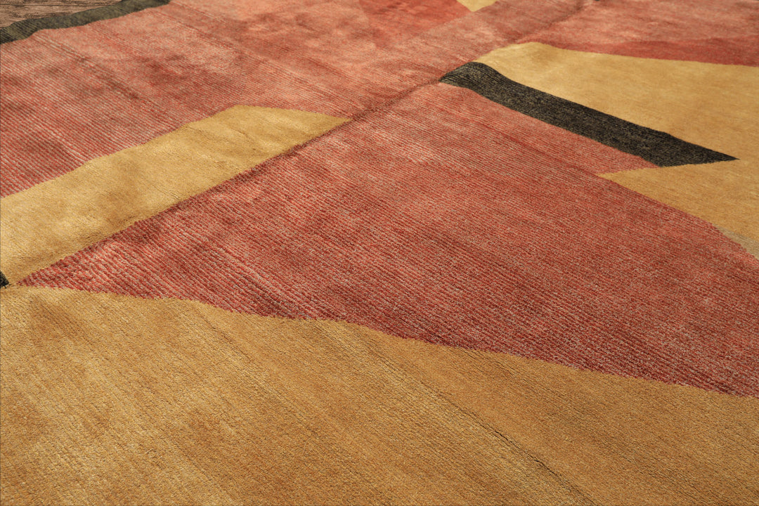 6x9 Rust, Gold, Charcoal Color Hand Knotted Tibetan Wool & Silk Modern & Contemporary Oriental Rug