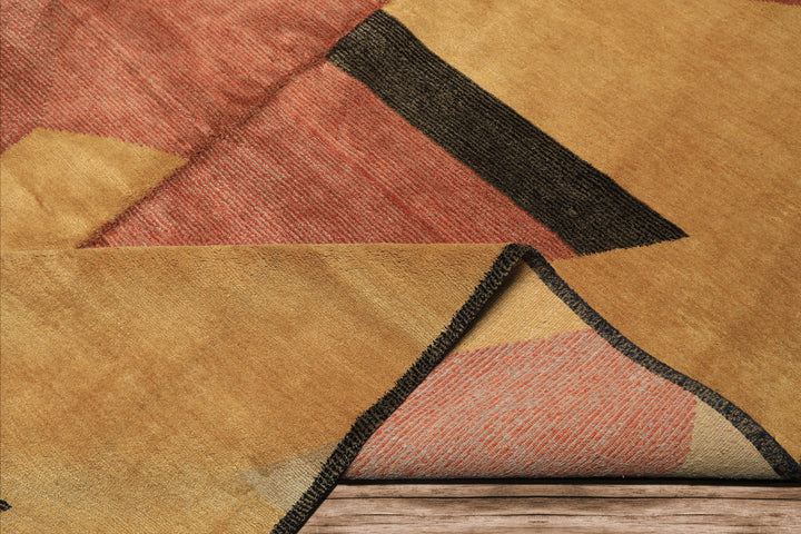 6x9 Rust, Gold, Charcoal Color Hand Knotted Tibetan Wool & Silk Modern & Contemporary Oriental Rug