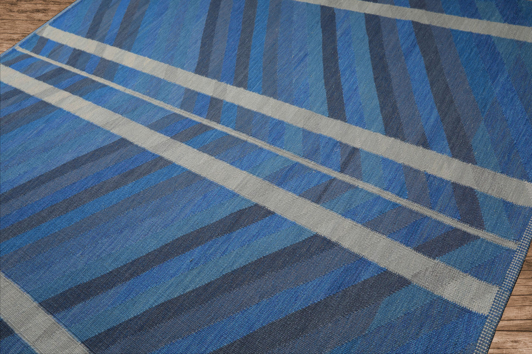 8x10 Blue, Gray, Beige Color Hand Woven Kilim wool Modern & Contemporary Oriental Rug