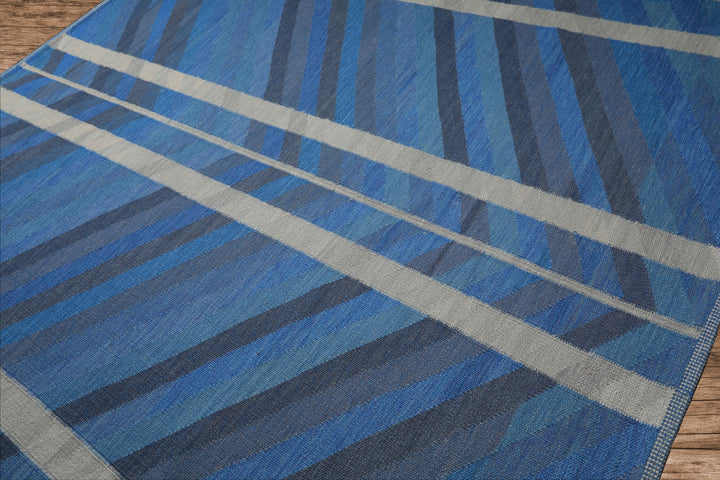 8x10 Blue, Gray, Beige Color Hand Woven Kilim wool Modern & Contemporary Oriental Rug