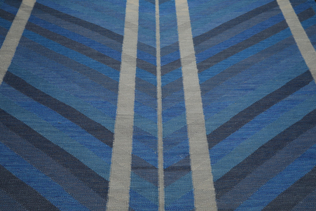 8x10 Blue, Gray, Beige Color Hand Woven Kilim wool Modern & Contemporary Oriental Rug